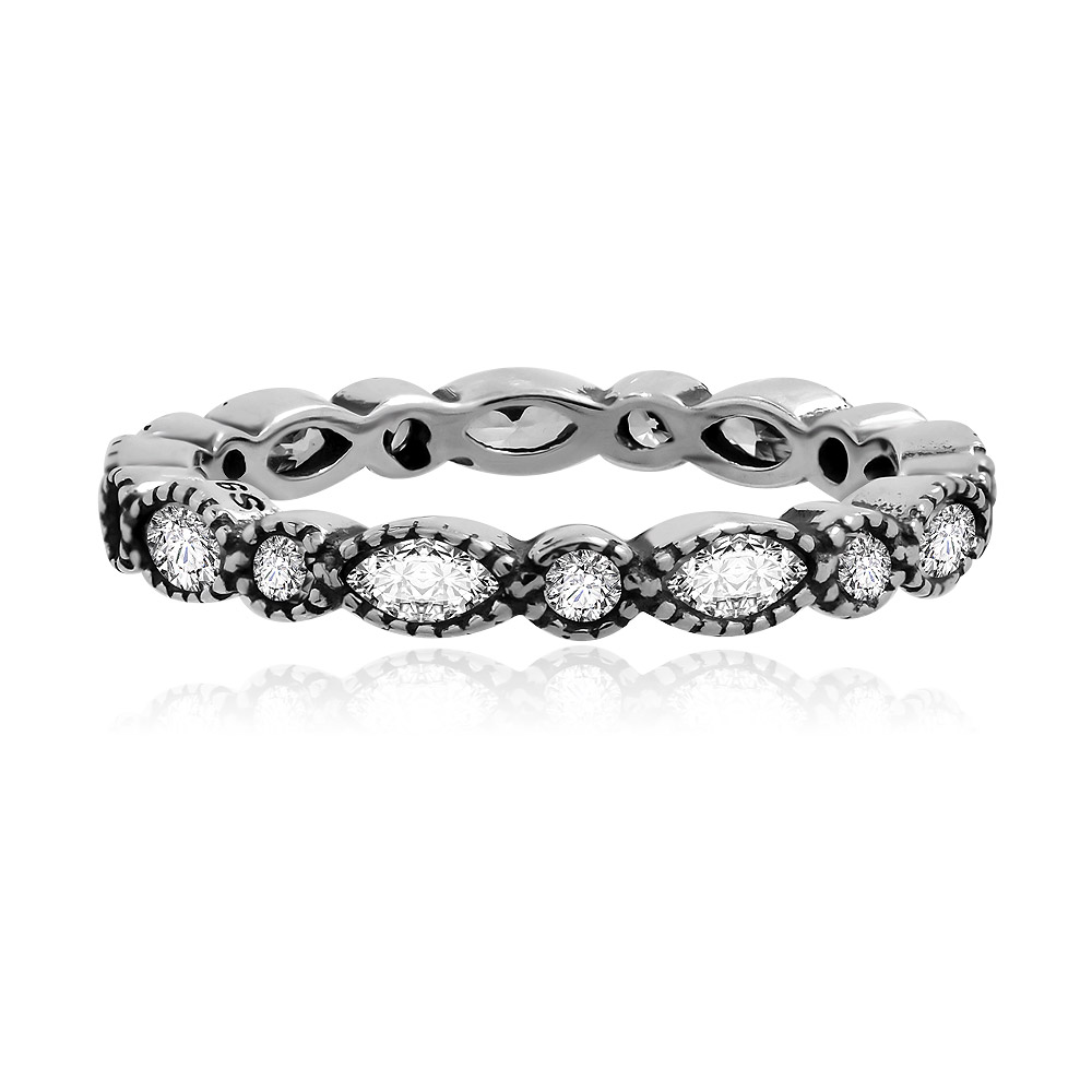Vintage 925 Silver Eternity Pave Band Ring